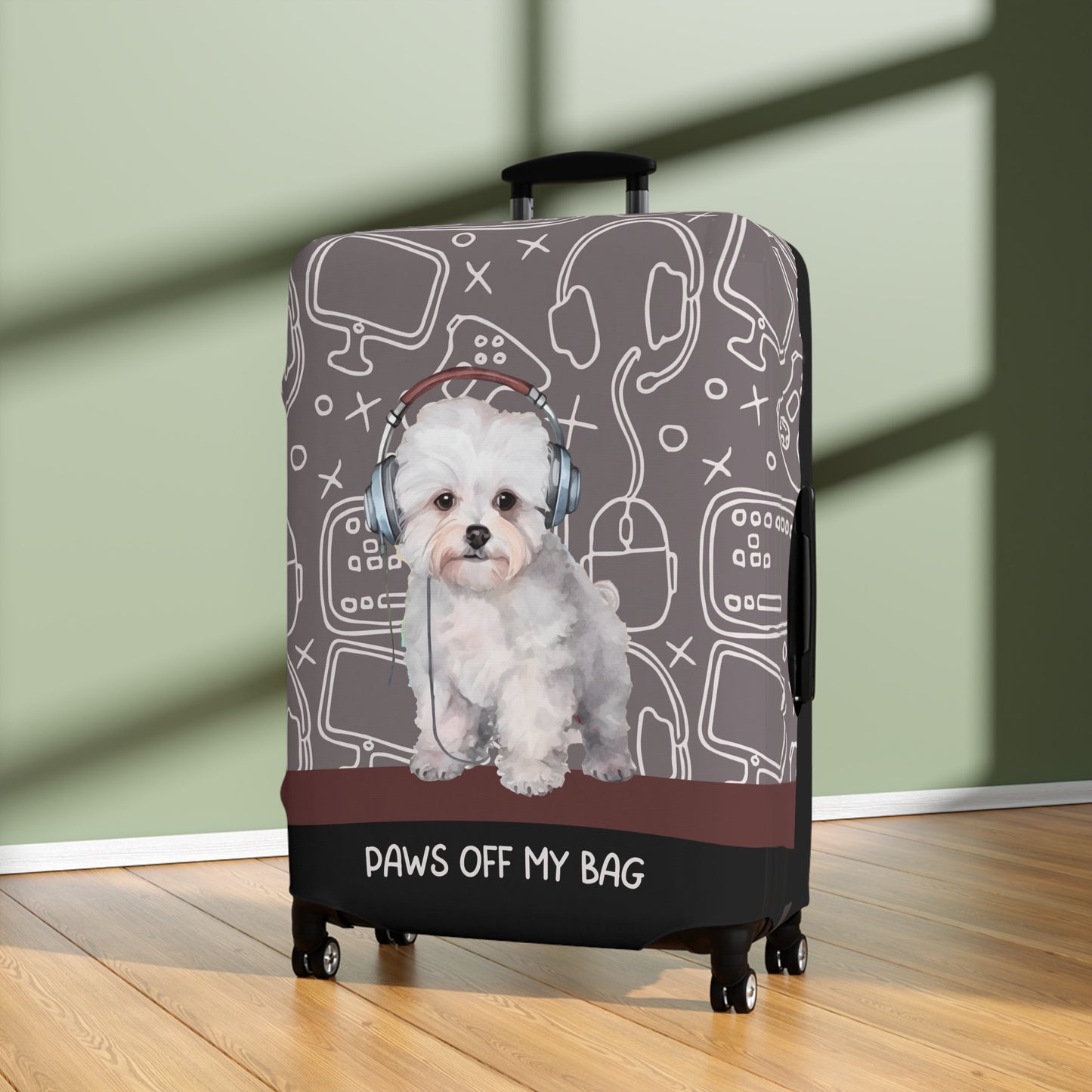 Bichon Frise in Headphones Paws Off My Bag Luggage Cover