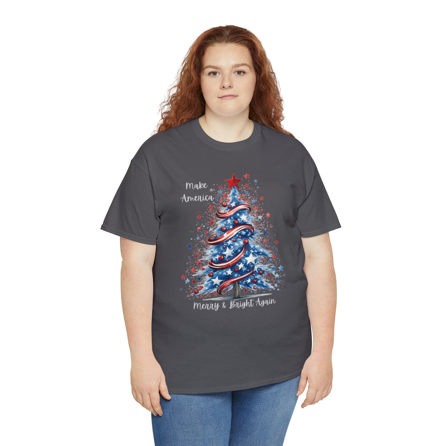 Patriotic Tree Make America Merry & Bright Again Unisex Heavy Cotton Tee