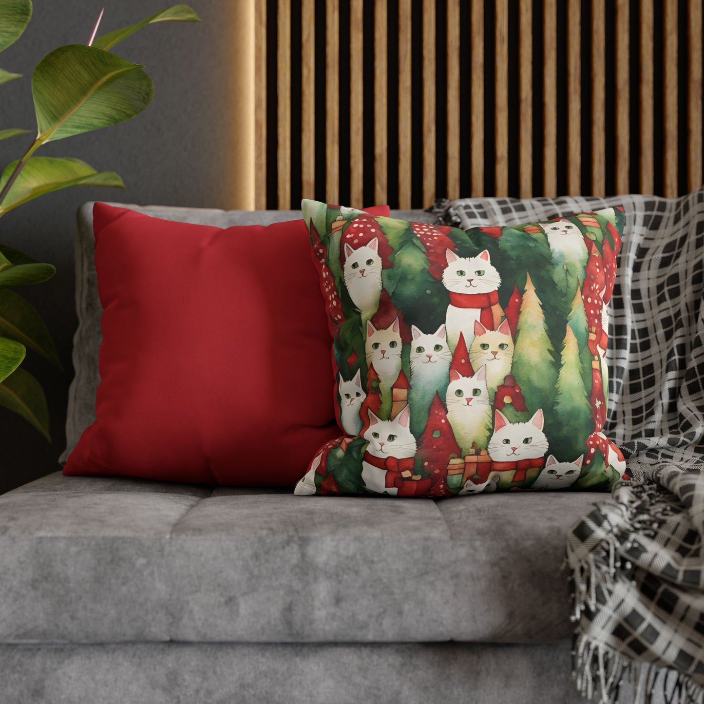 Meowy Christmas Square Poly Canvas Pillowcase