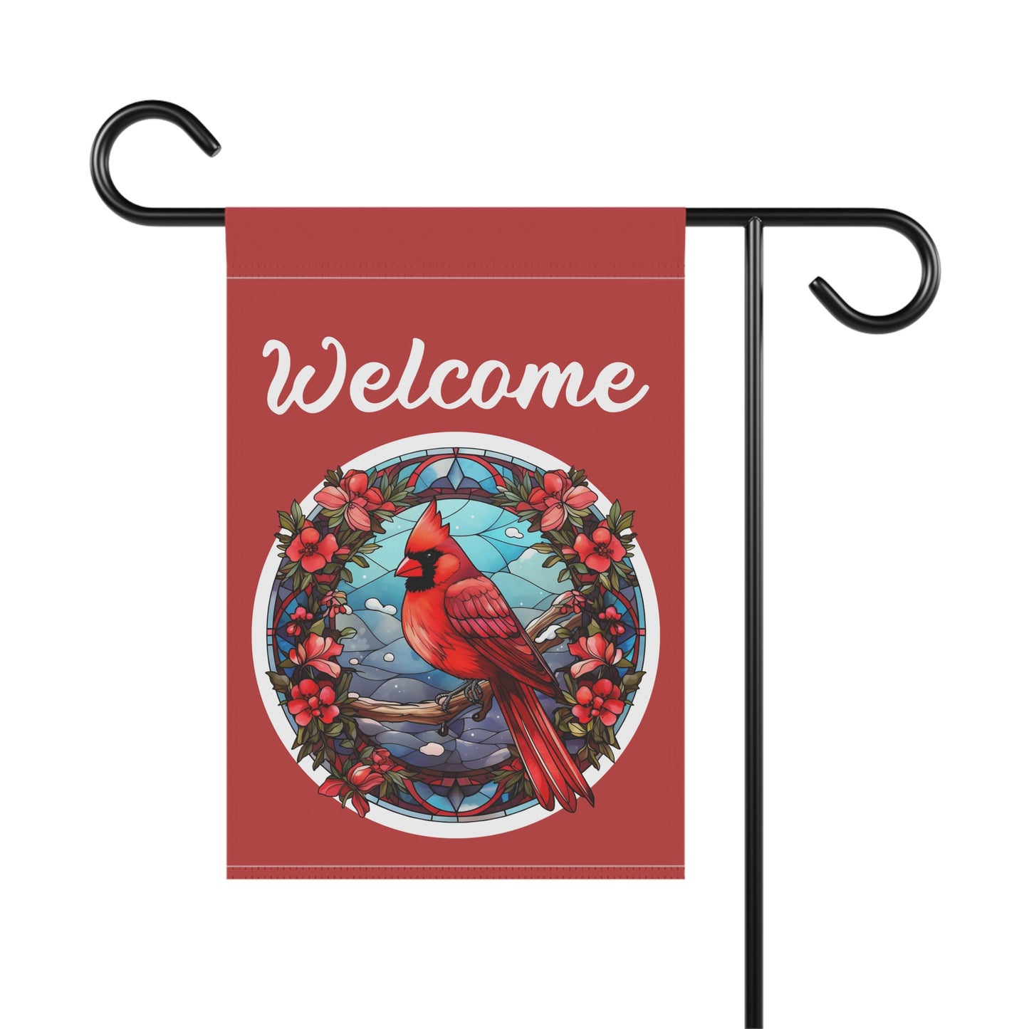 Stained Glass Cardinal 3 Welcome 2-Sided Garden & House Banner