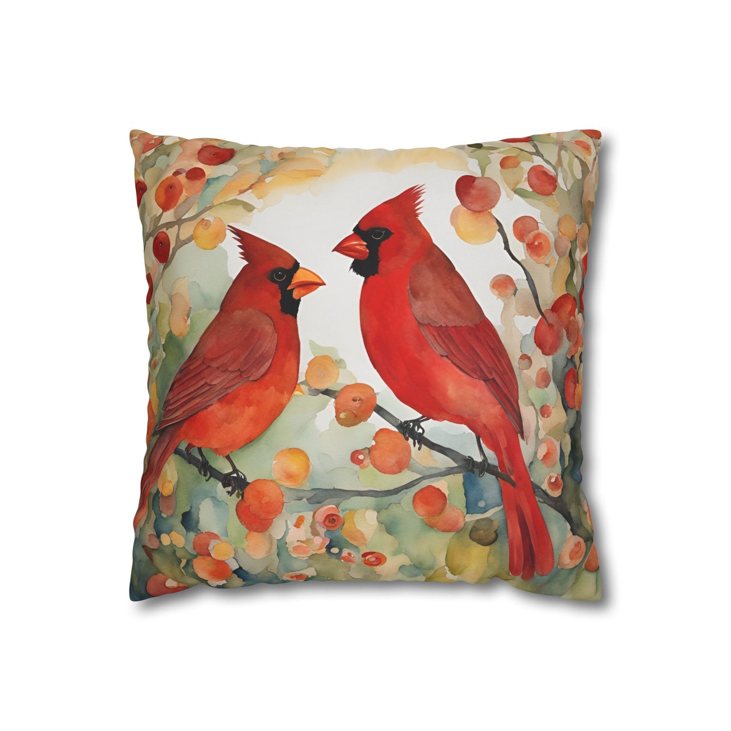 Autumn Cardinals Square Poly Canvas Pillowcase