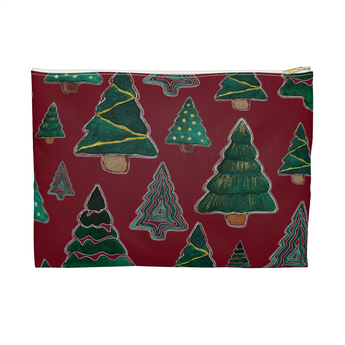 Christmas Tree Cutouts on Maroon Accessory Pouch