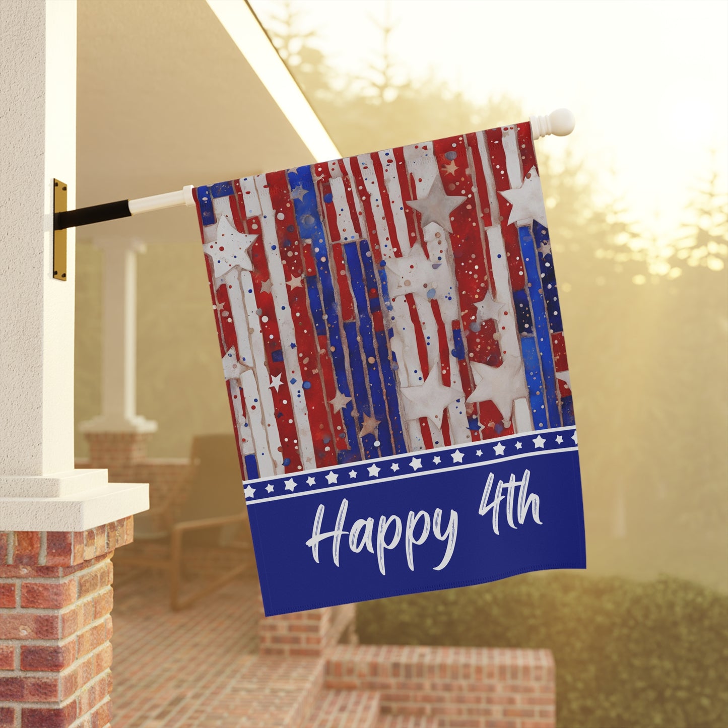 Happy 4th 2-Sided Garden & House Flag/Banner