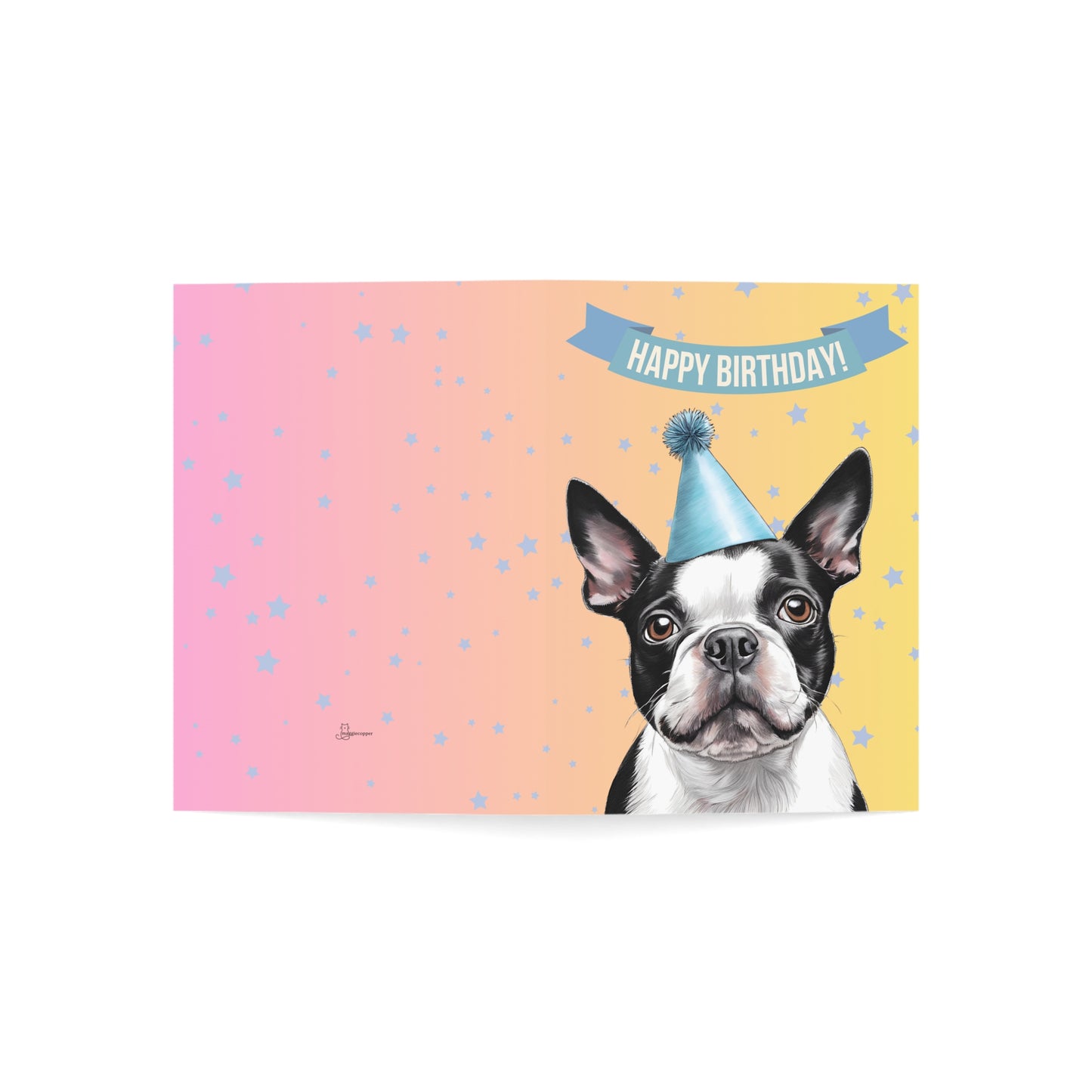 Boston Terrier Happy Birthday 5 x 7 Greeting Cards (10 Pack)