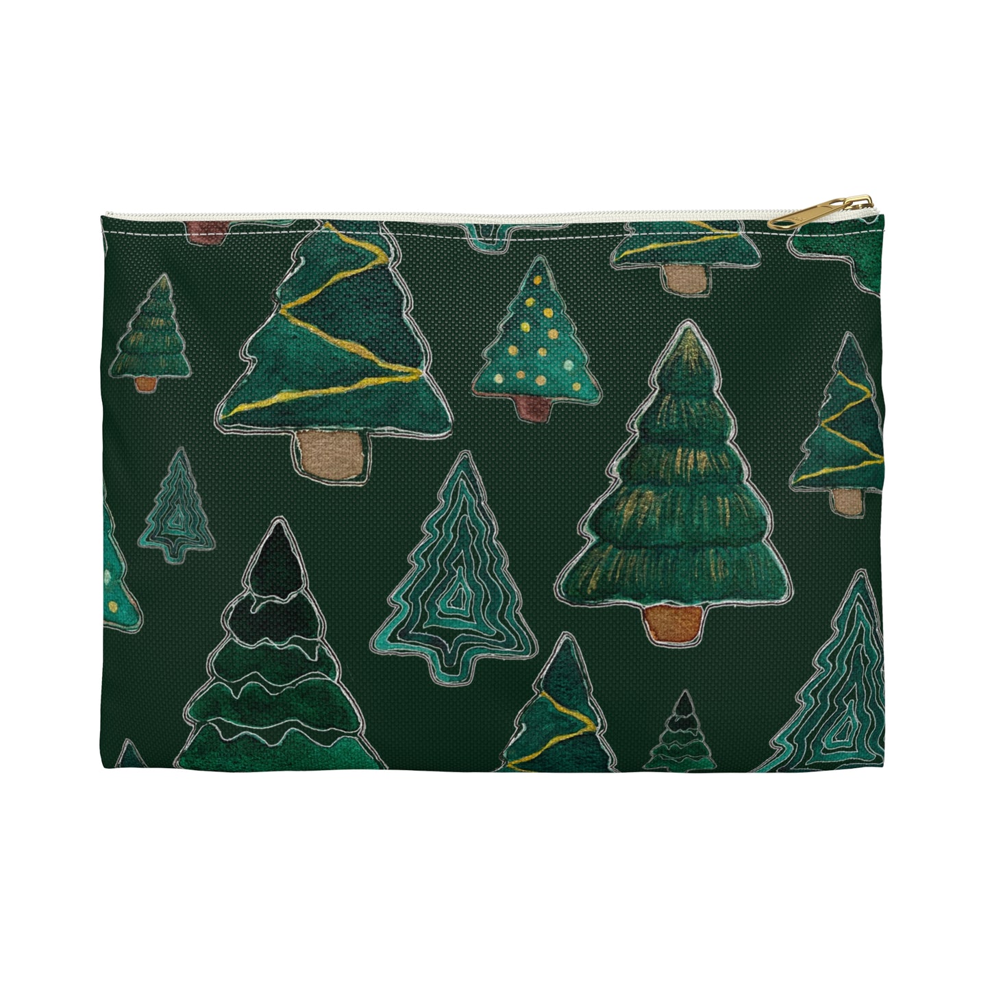 Christmas Tree Cutouts on Green Accessory Pouch