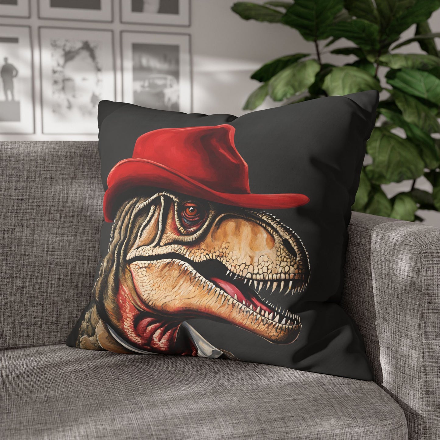 Red Hat T-Rex Square Poly Canvas Pillowcase