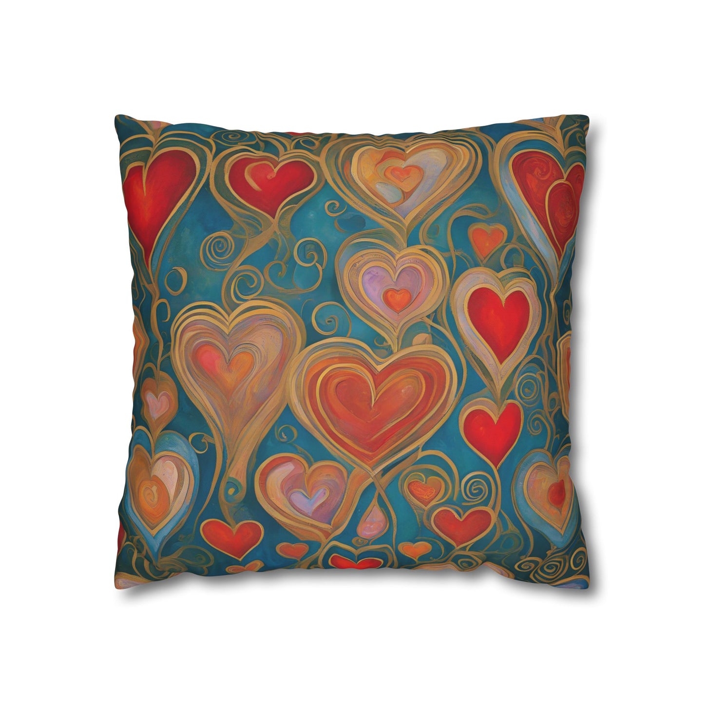 Many Hearts Square Poly Canvas Pillowcase