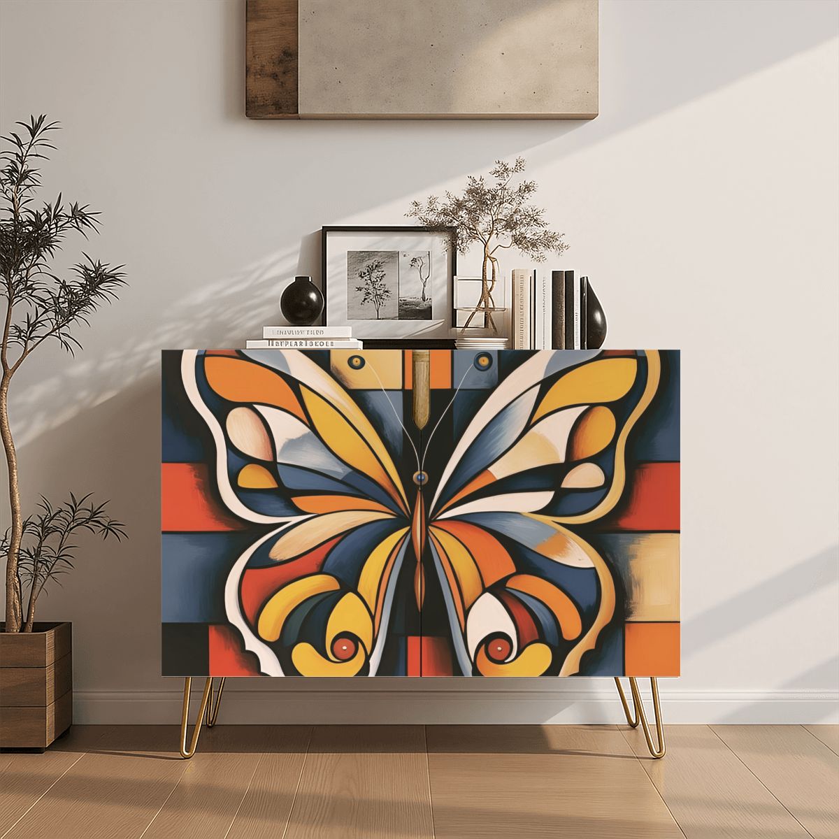 Modern Butterfly Wooden Storage Cabinet (Made in USA)