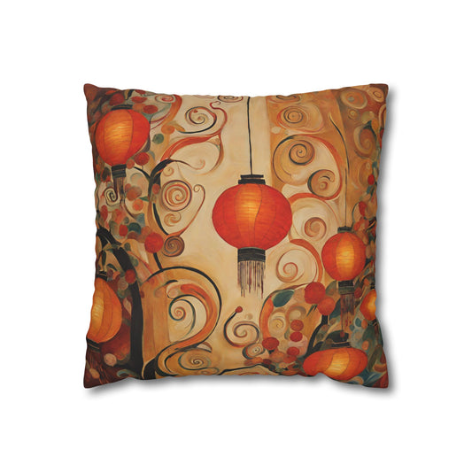 Lanterns & Swirls Square Poly Canvas Pillowcase