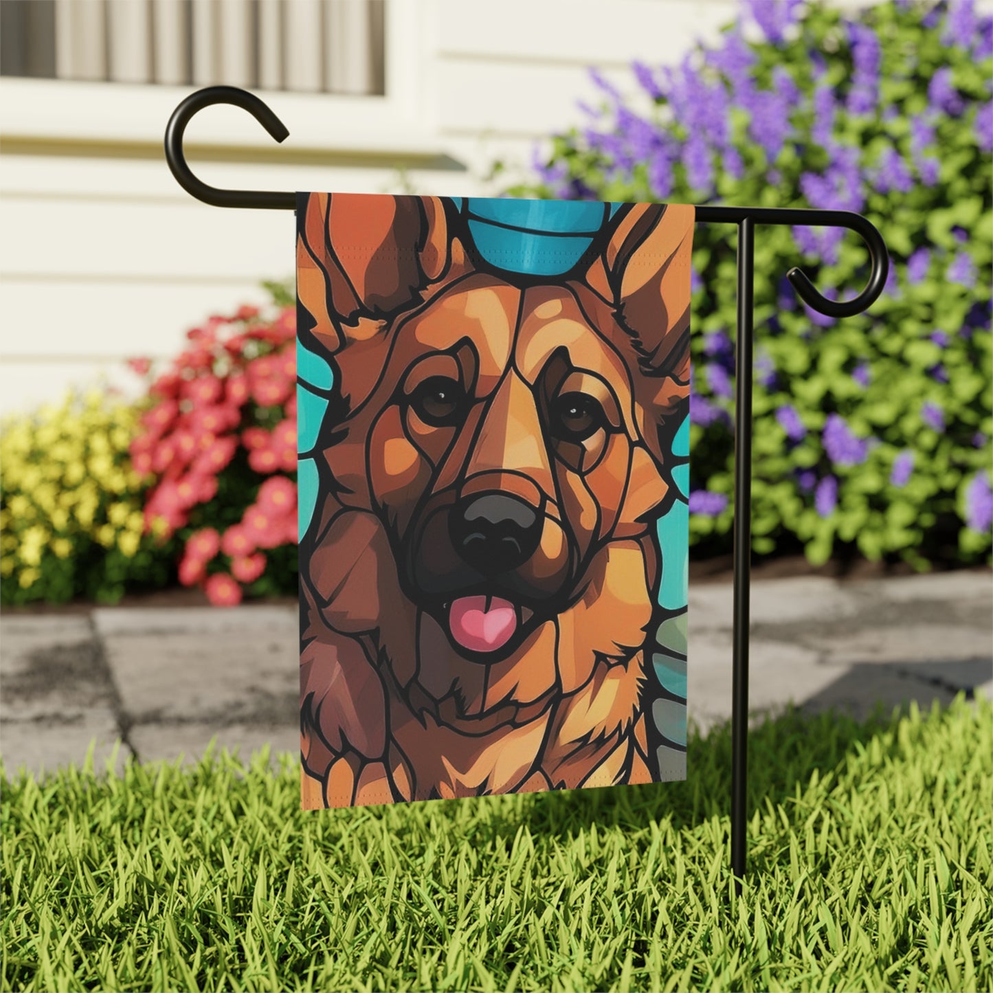 German Shepherd Face Stained Glass Look 2-Sided Garden & House Flag/Banner