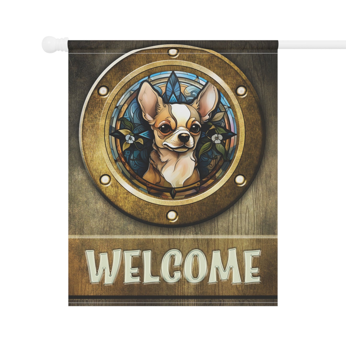 Chihuahua in Port Hole Welcome 2-Sided Garden & House Flag/Banner