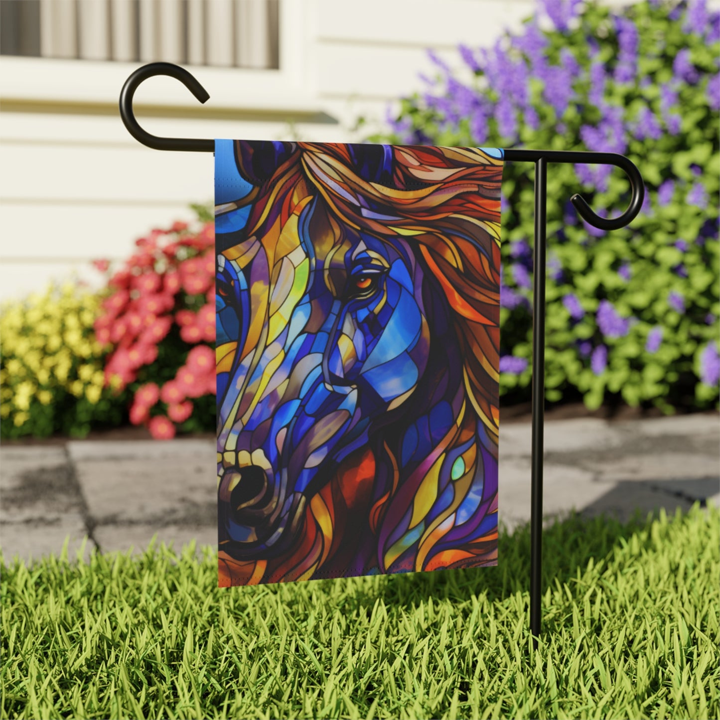 Stallion Stained Glass 2-Sided Garden & House Flag/Banner