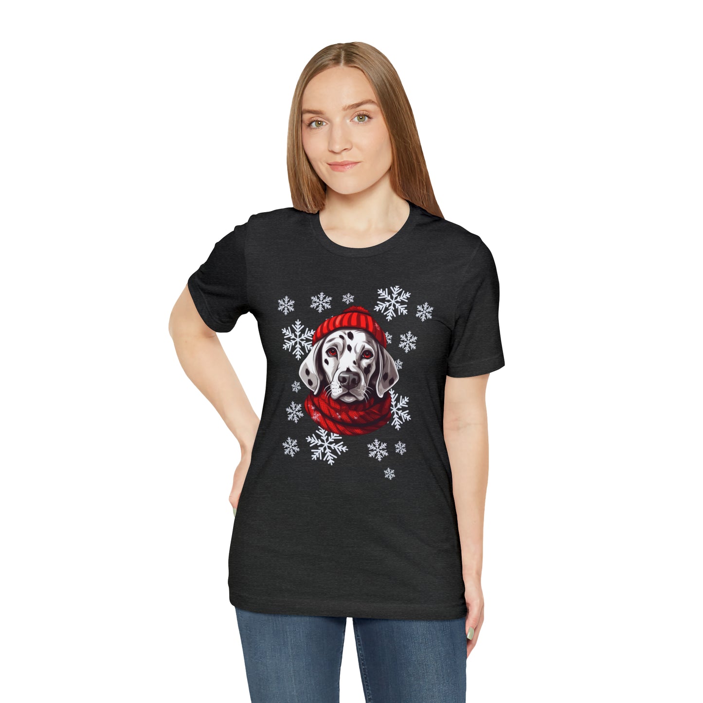 Dalmatian in Hat & Scarf Unisex Jersey Short Sleeve Tee