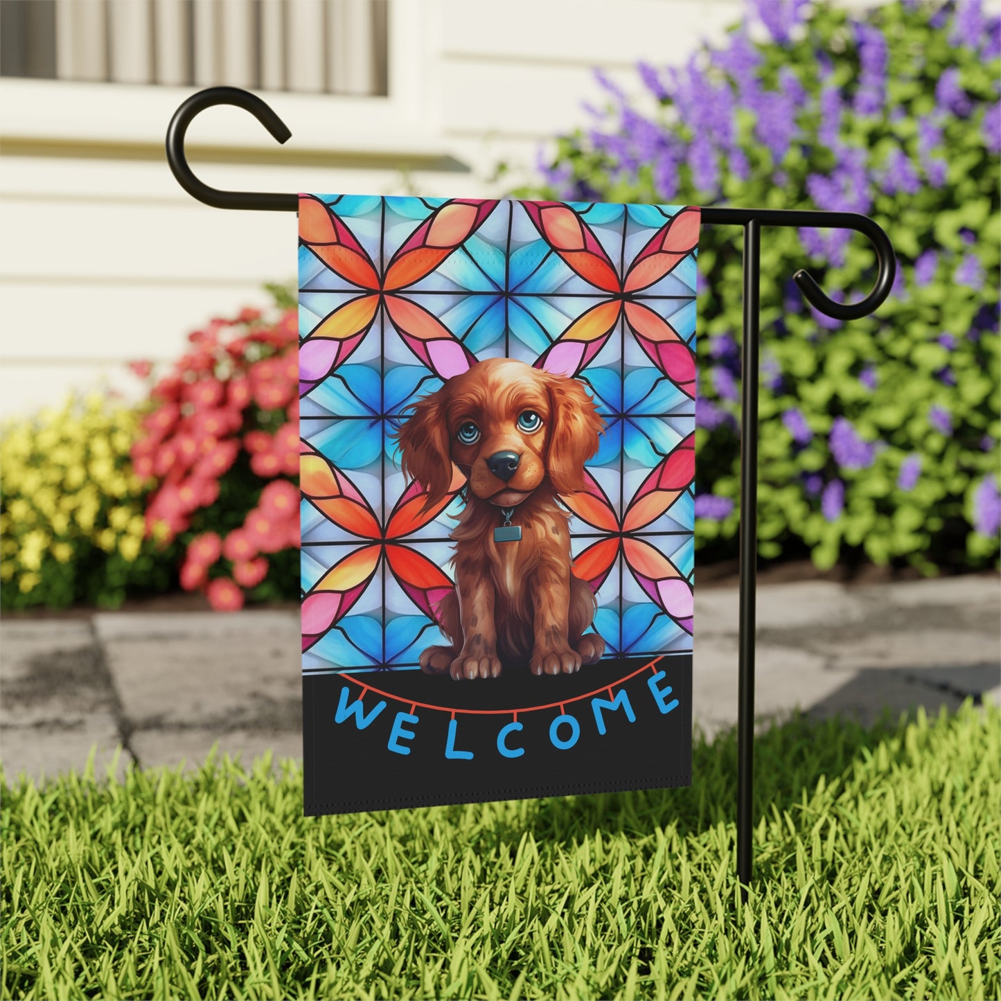 Blue-Eyed Puppy Welcome 2-Sided Garden & House Flag/Banner