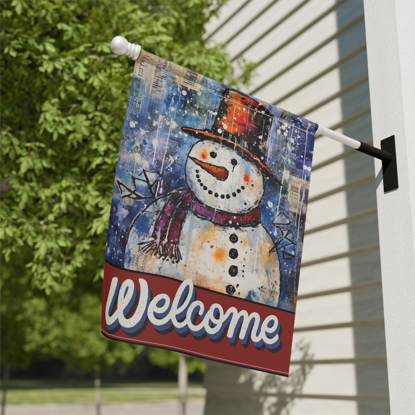 Vintage Snowman Welcome 2-Sided Garden & House Flag/Banner