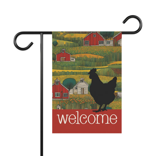 Chicken Silhouette Welcome 2-Sided Garden & House Flaf/Banner