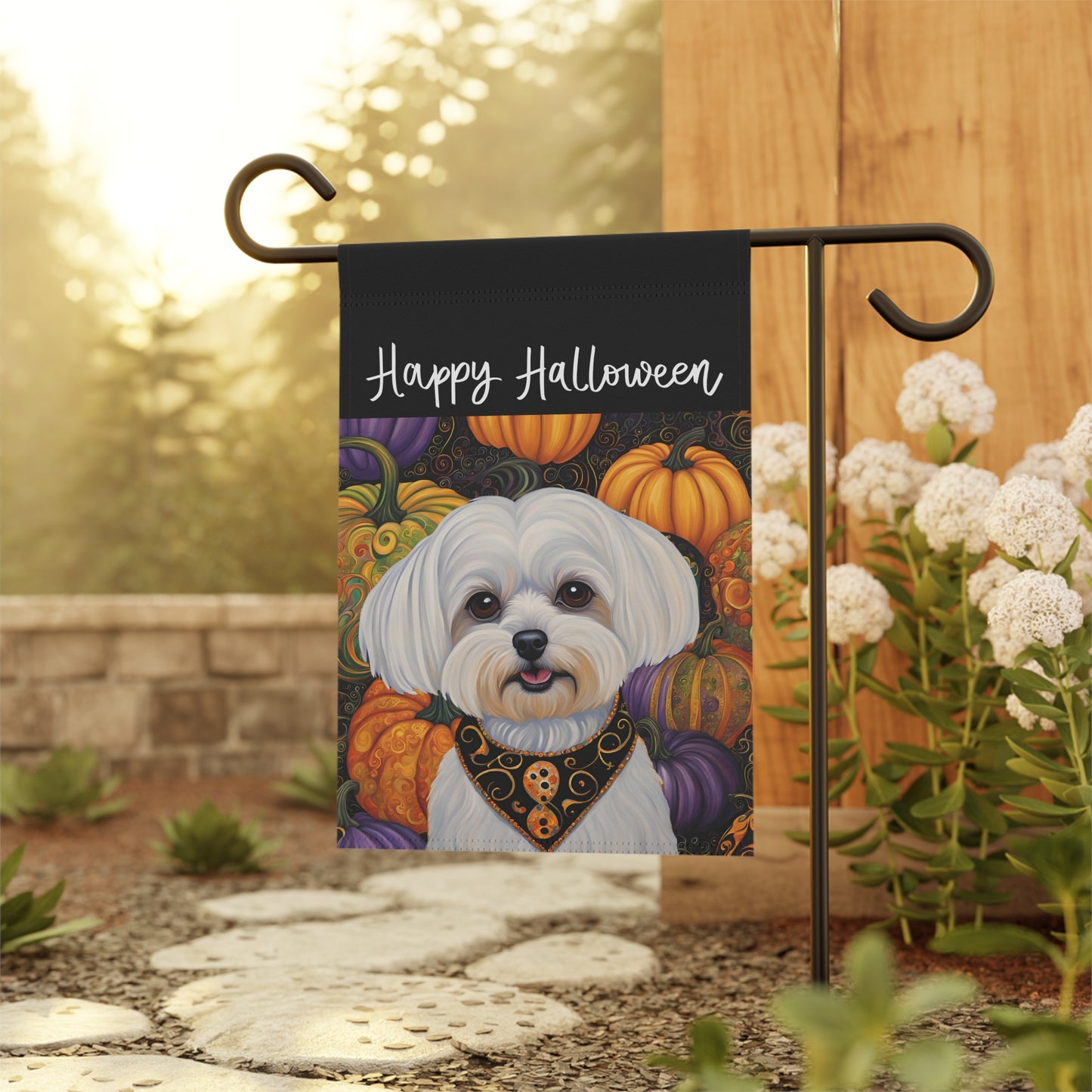 Maltese Happy Halloween 2-Sided Garden & House Flag/Banner