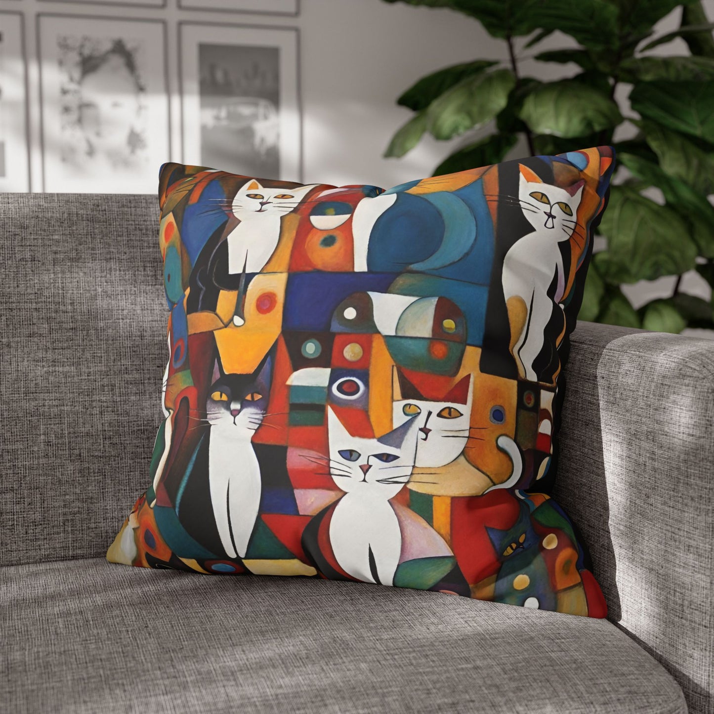 Abstract Cats Square Poly Canvas Pillowcase