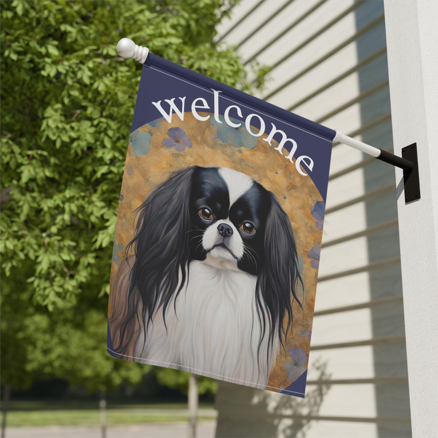 Japanese Chin Welcome 2-Sided Garden & House Flag/Banner
