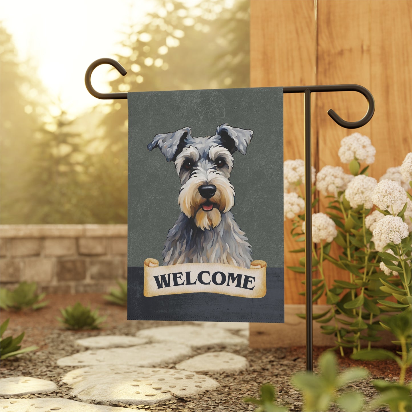 Miniature Schnauzer Welcome 2-Sided Garden & House Flag/Banner