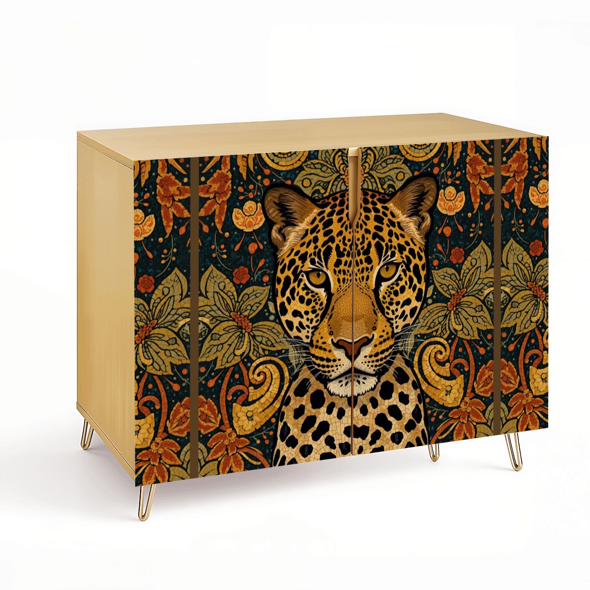 Leopard Art Wooden Storage Cabinet (Made in USA)