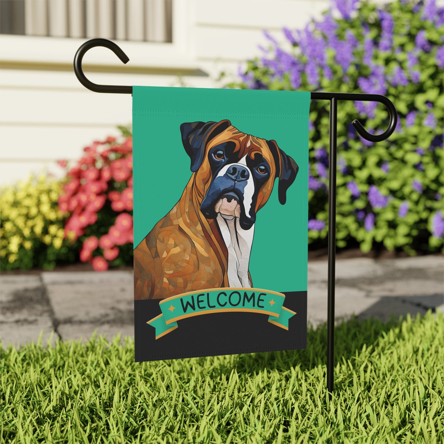 Boxer (Brindle) Welcome 2-Sided Garden & House Flag/Banner