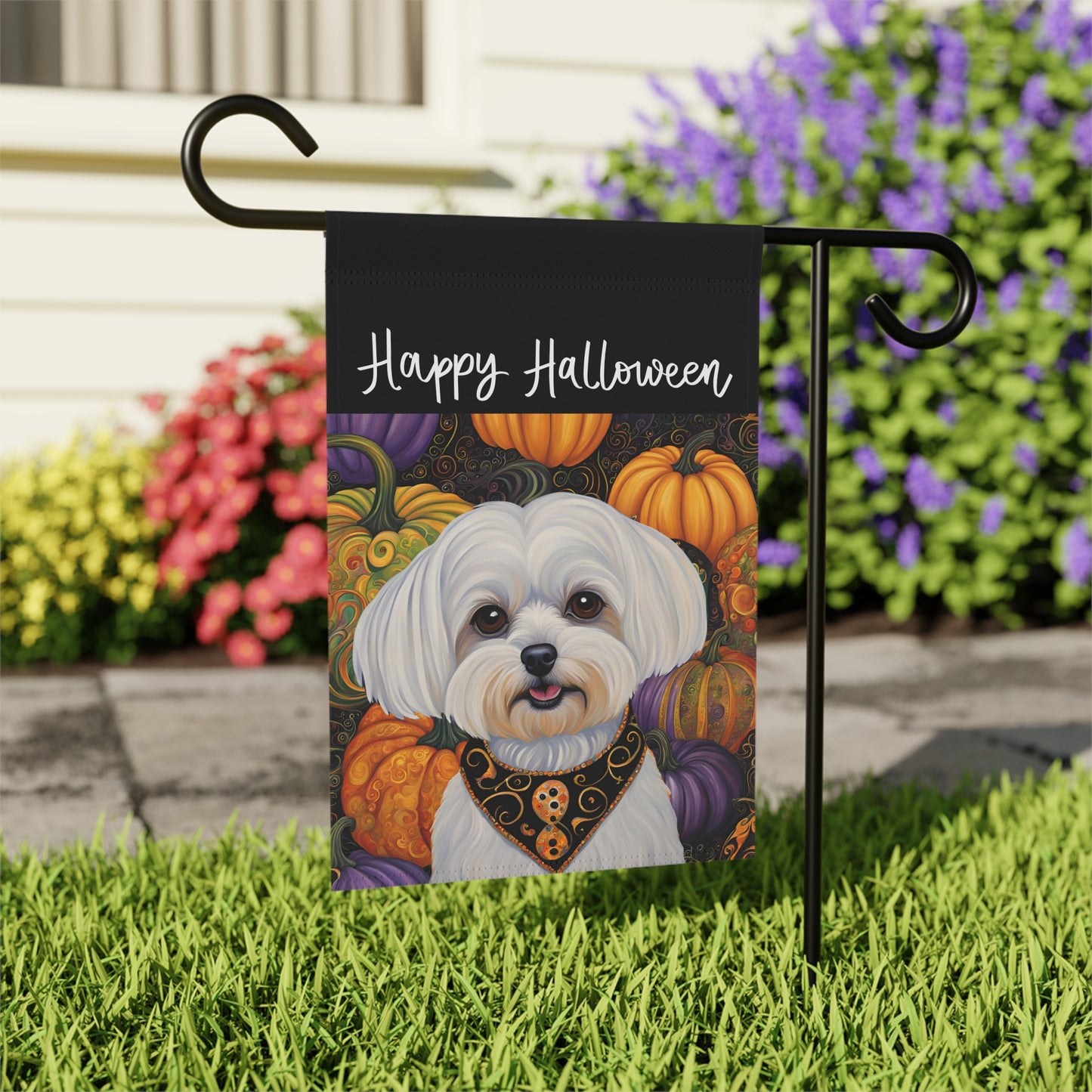 Maltese Happy Halloween 2-Sided Garden & House Flag/Banner