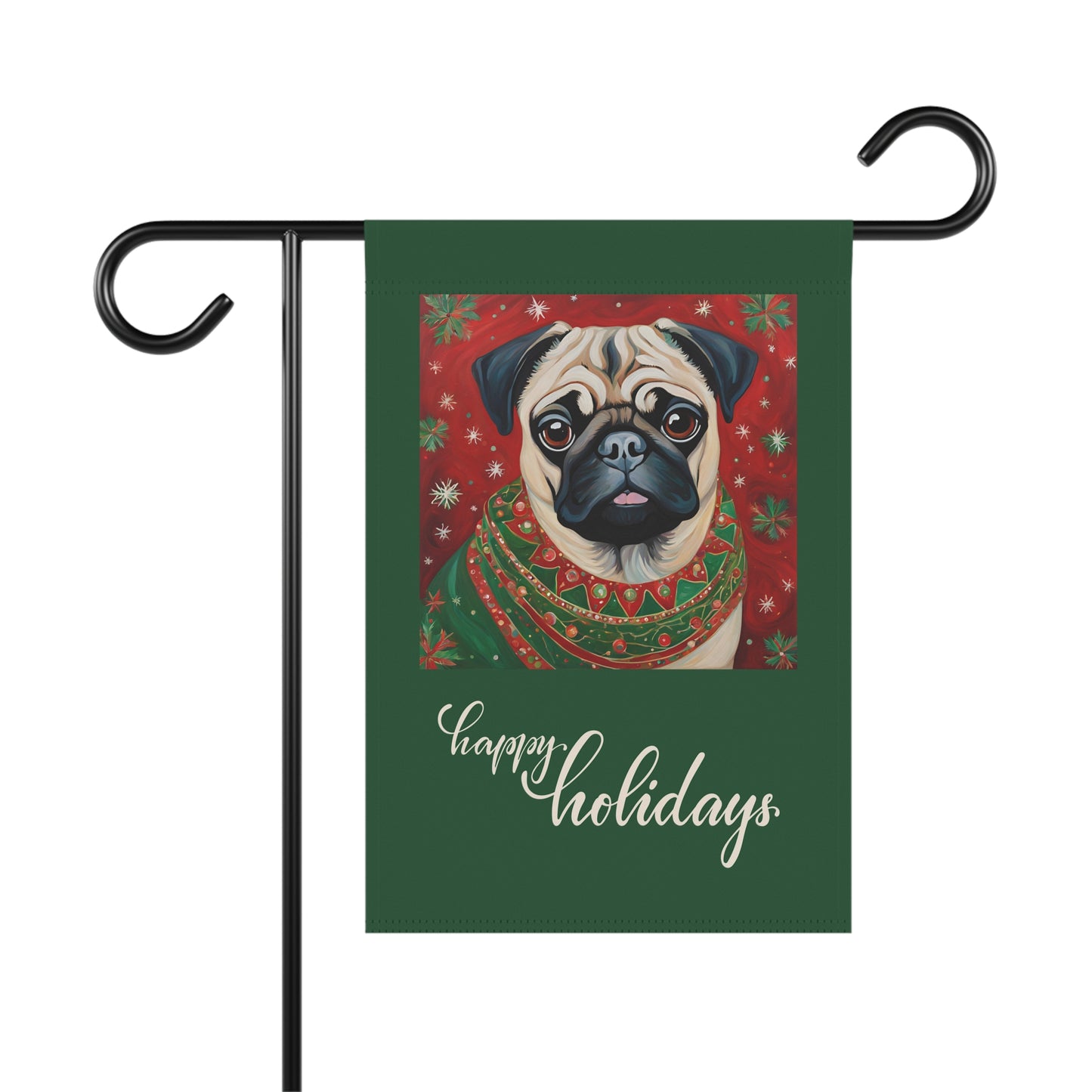 Pug Happy Holidays 2-Sided Garden & House Flag/Banner