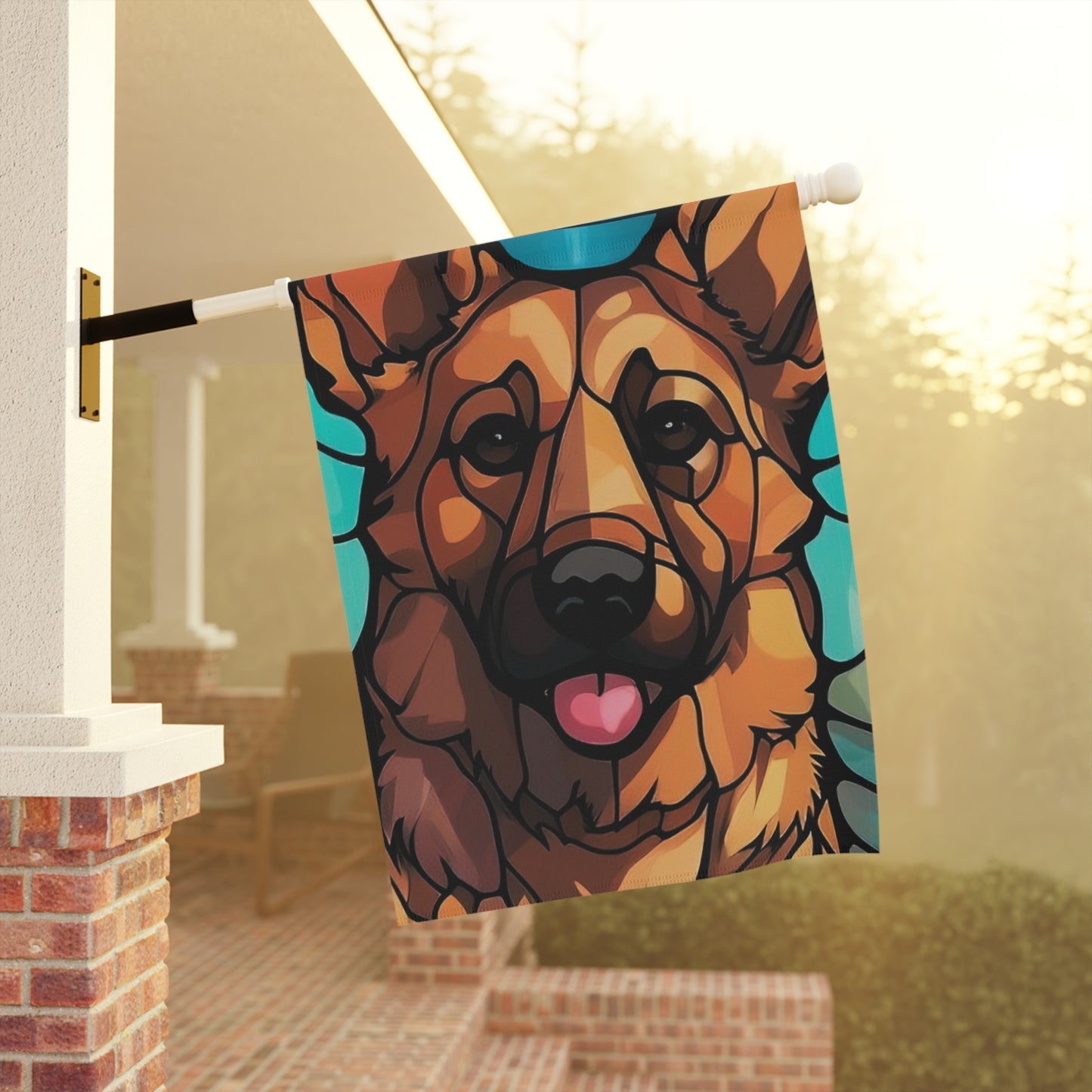 German Shepherd Face Stained Glass Look 2-Sided Garden & House Flag/Banner