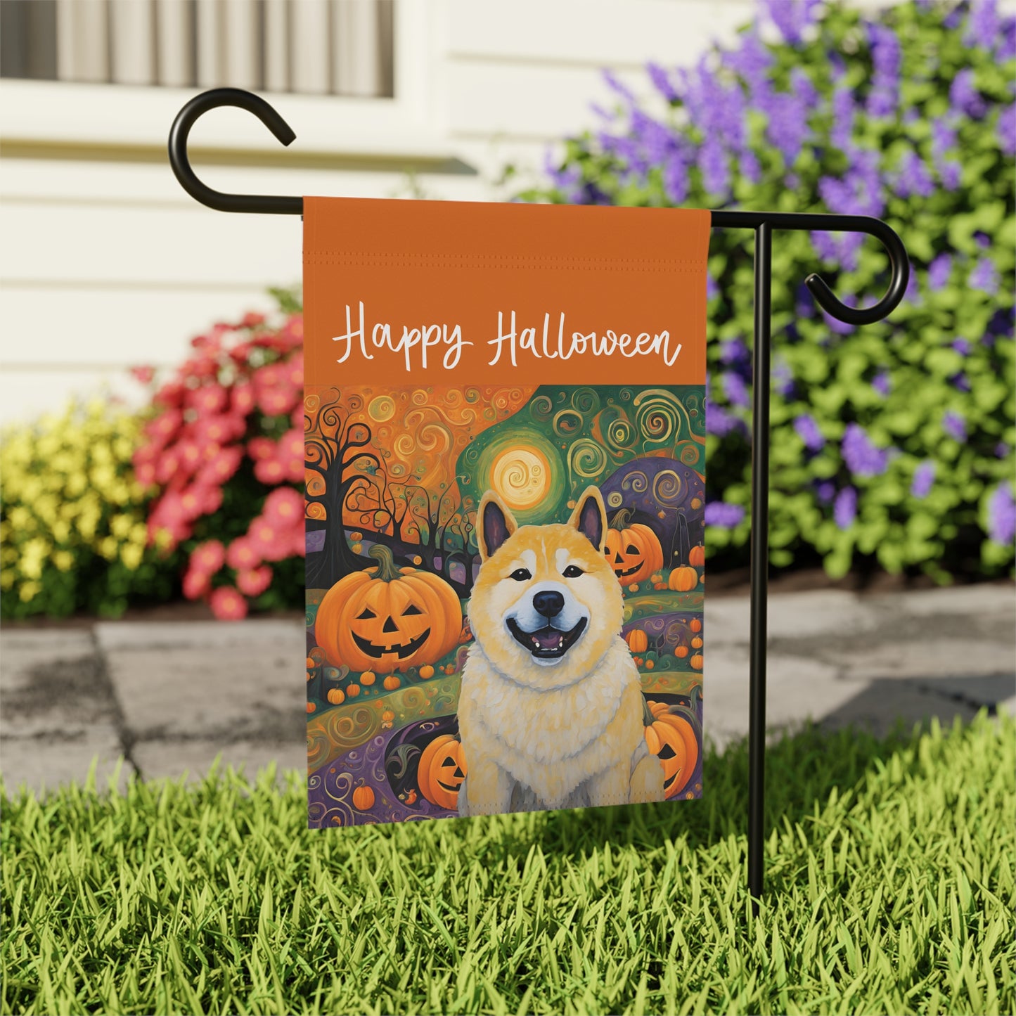 Akita Happy Halloween 2-Sided Garden & House Flag/Banner