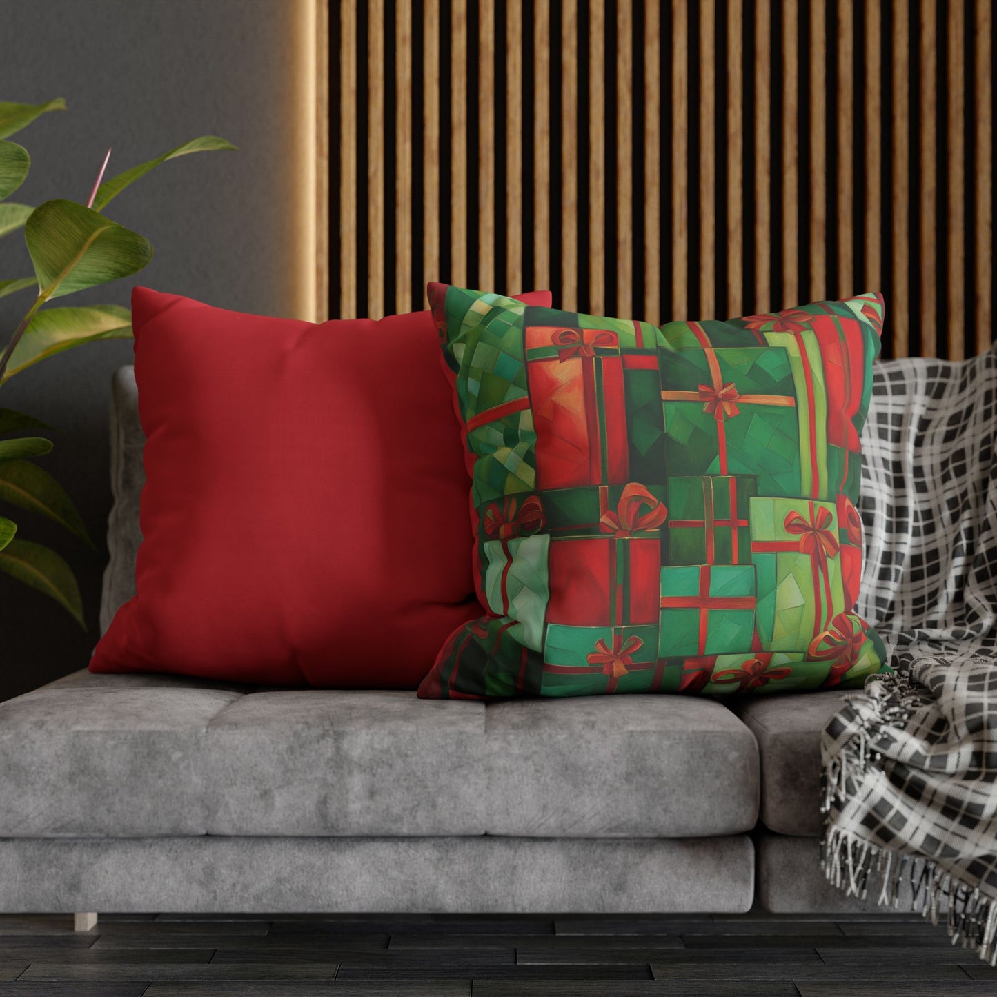 All Wrapped Up Holiday Square Poly Canvas Pillowcase