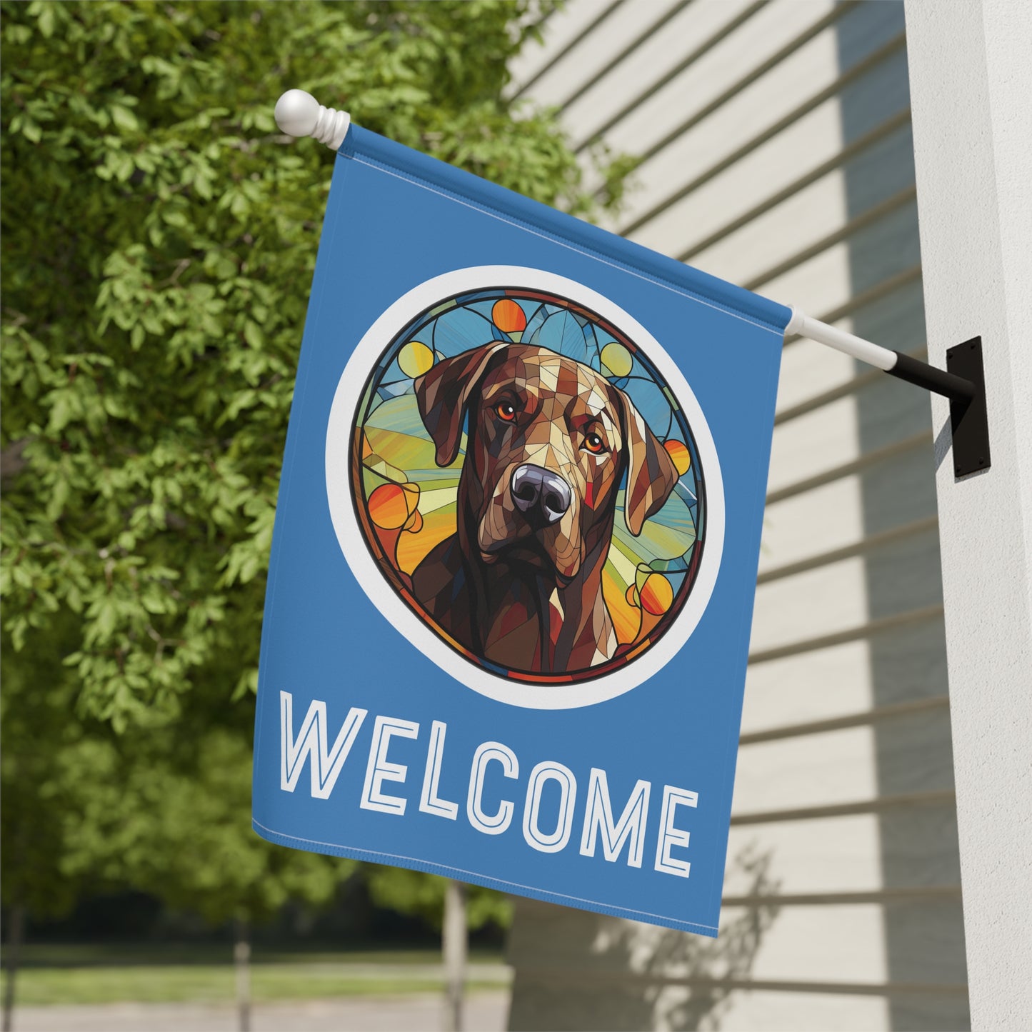 Chocolate Labrador Retriever Welcome 2-Sided Garden & House Flag/Banner