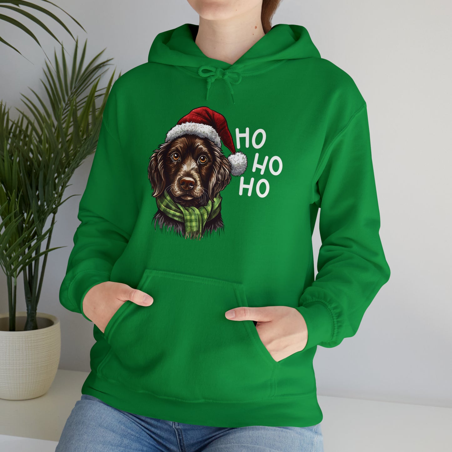 Ho Ho Ho Ready For Christmas Cute Dog in Santa Hat Unisex Heavy Blend™ Hooded Sweatshirt