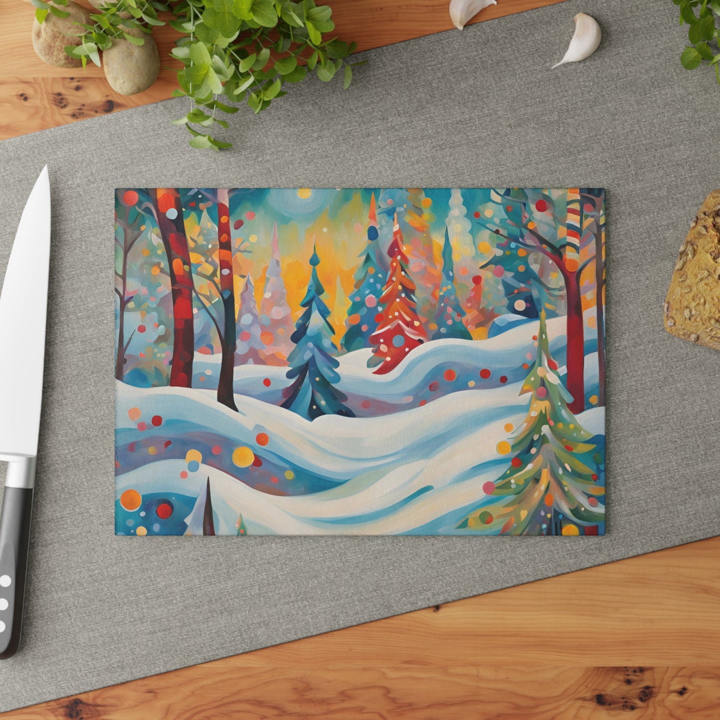 Bright Forest Holiday Tempered Glass Cutting Board