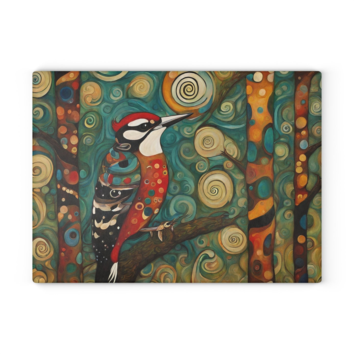 Mountain Forest Woodpecker Tempered Glass Cutting Board