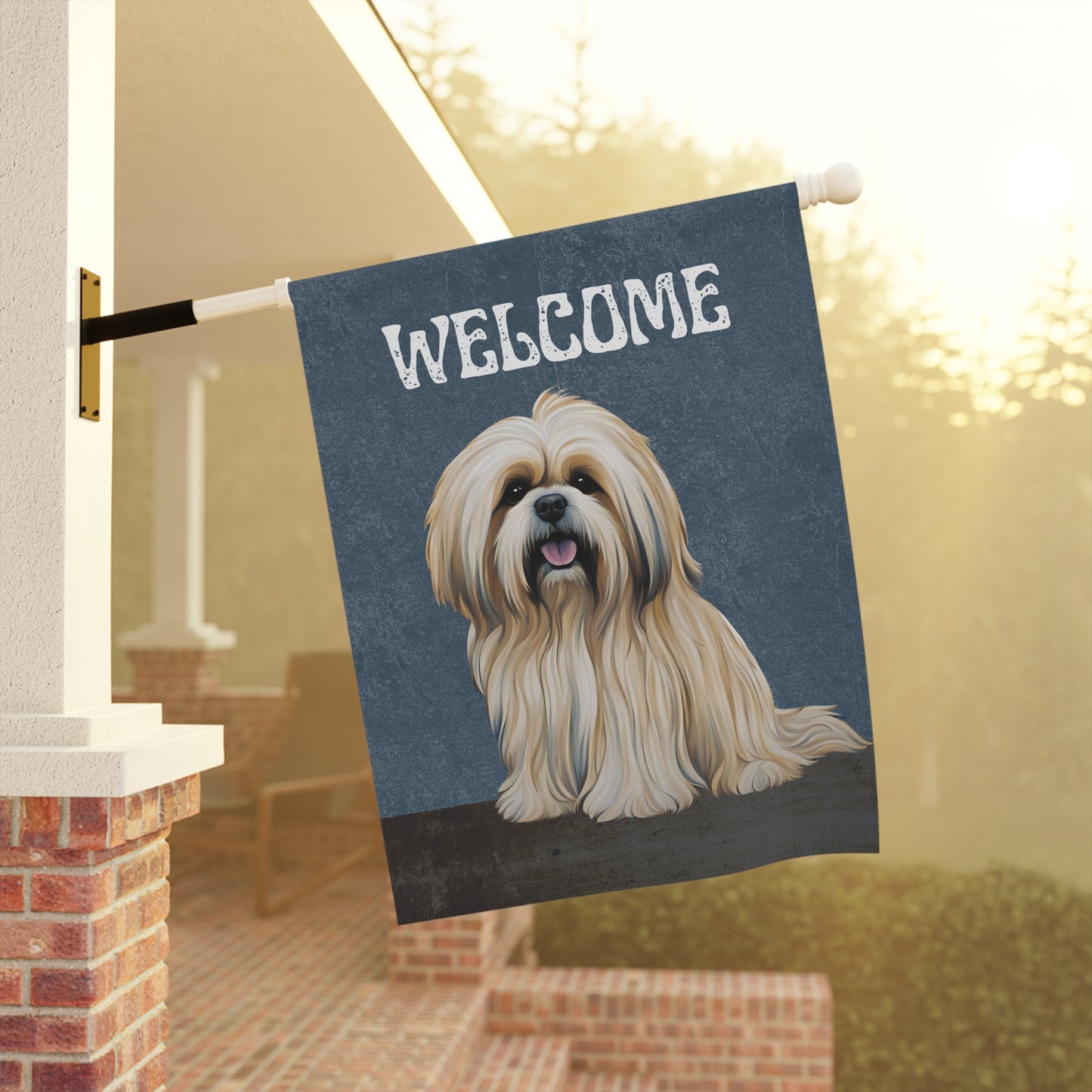 Lhasa Apso Welcome 2-Sided Garden & House Flag/Banner