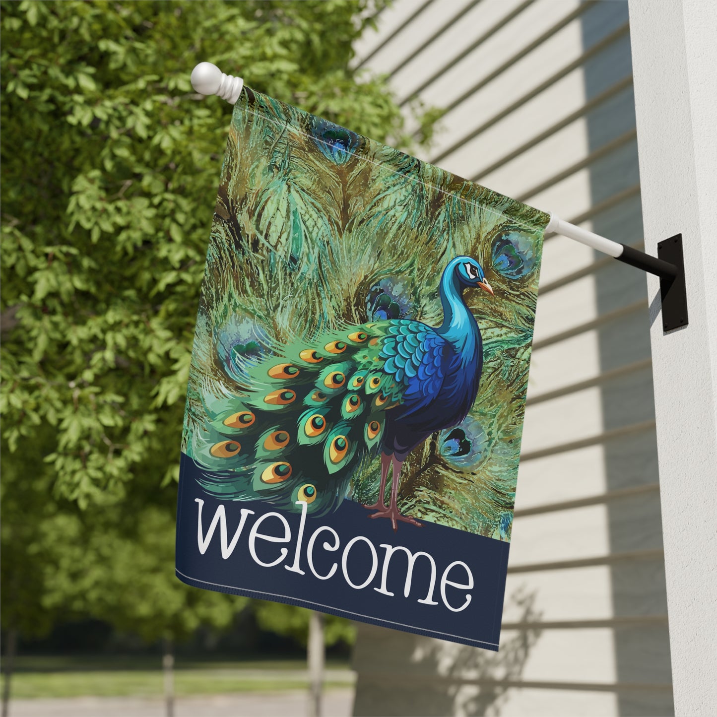 Fancy Peacock Welcome 2-Sided Garden & House Flag/Banner