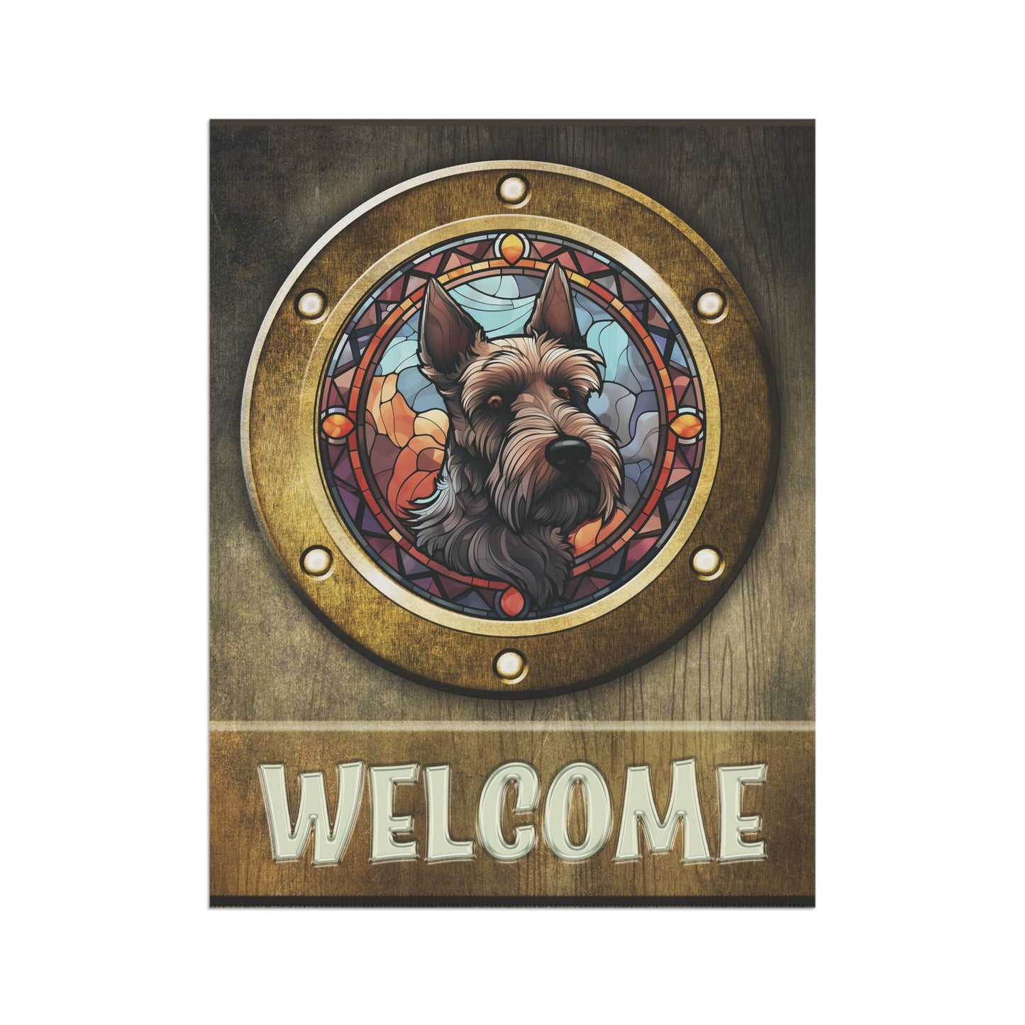 Scottish Terrier in Port Hole Welcome Scottie Dog 2-Dided Garden & House Flag/Banner