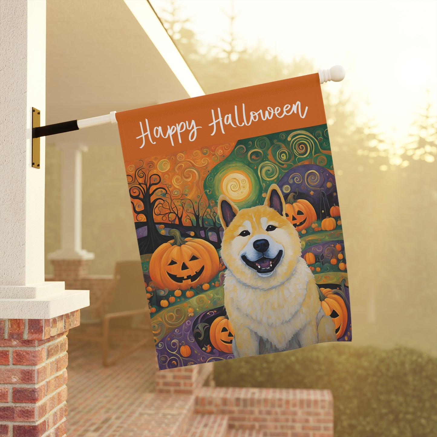 Akita Happy Halloween 2-Sided Garden & House Flag/Banner