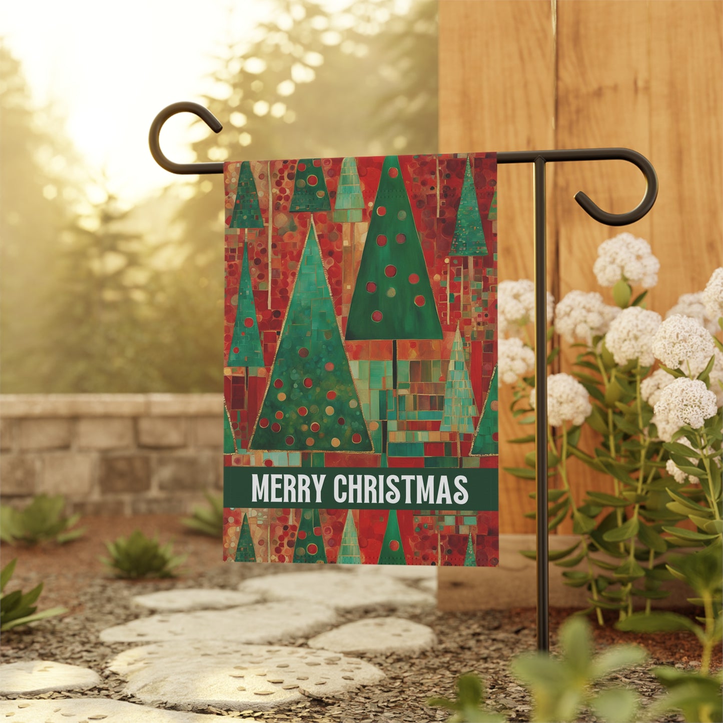 Merry Christmas Trees 2-Sided Garden & House Flag/Banner