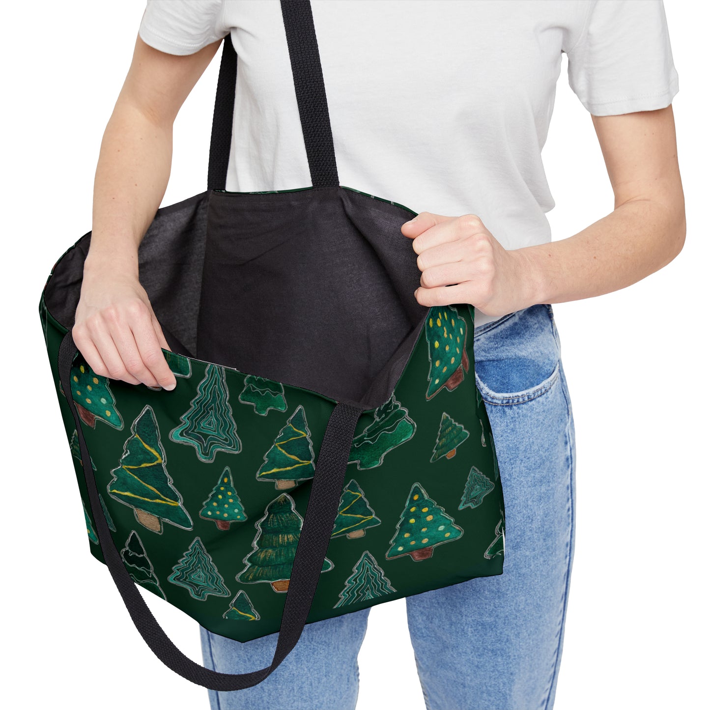 Christmas Tree Cutouts on Green Weekender Tote Bag