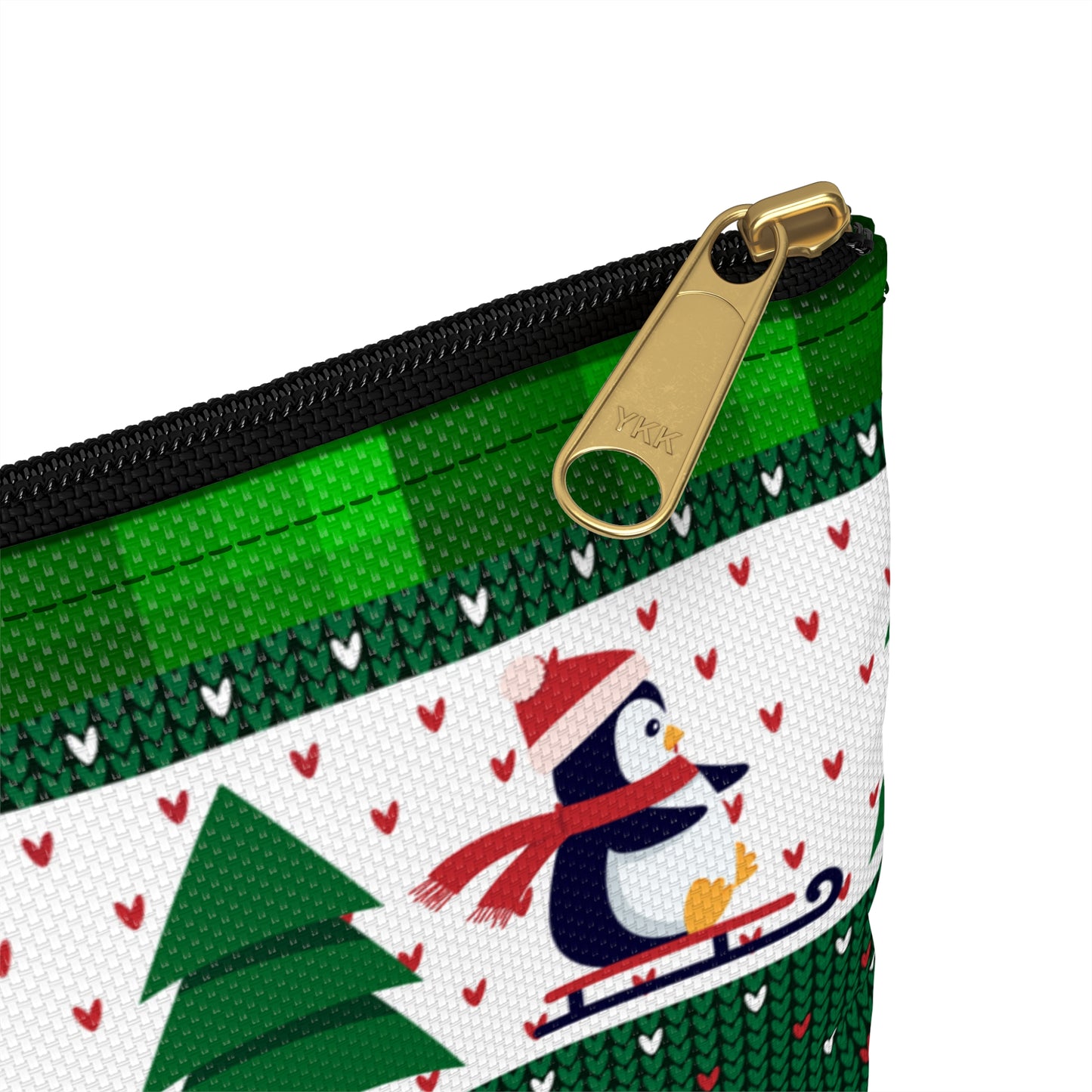 Sledding Penguins Green Plaid Accessory Pouch