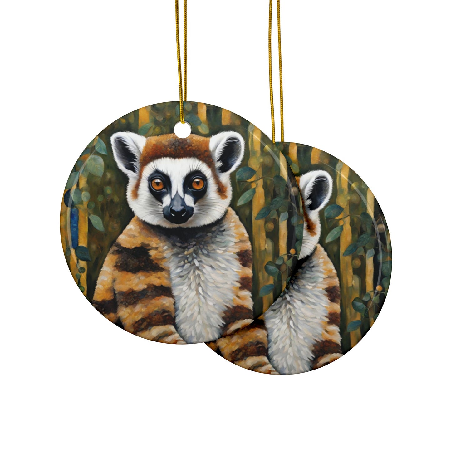 Lemur Wildlife 3" Ceramic Ornaments, 2-Side Print, (1pc, 10pcs)