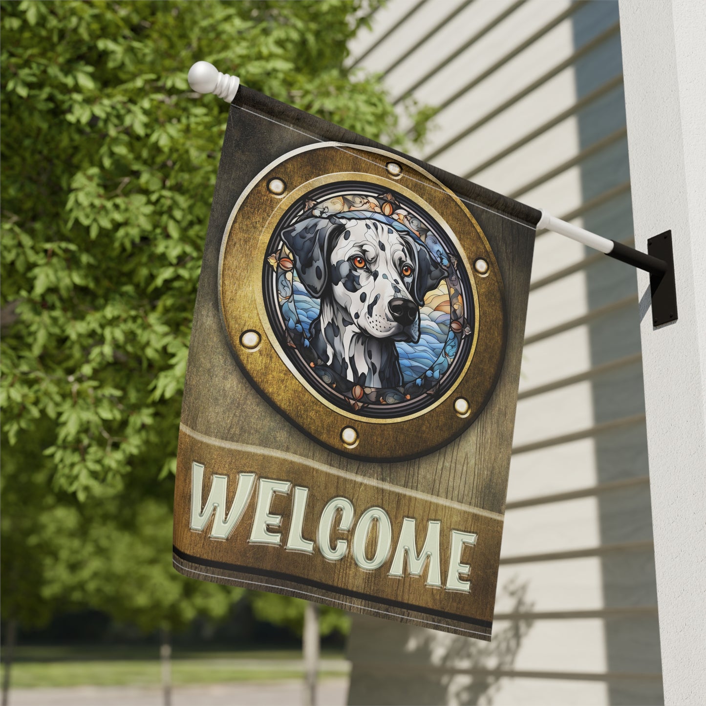 Dalmatian in Port Hole Welcome 2-Sided Garden & House Flag/Banner