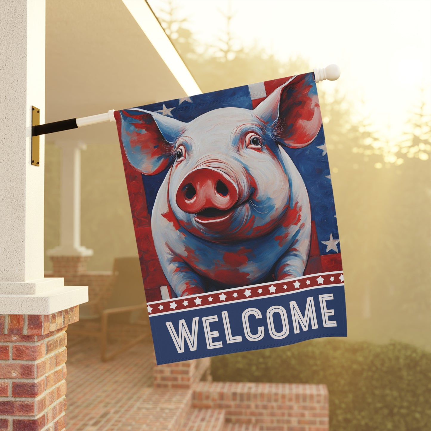 All American Pig Welcome 2-Sided Garden & House Flag/Banner