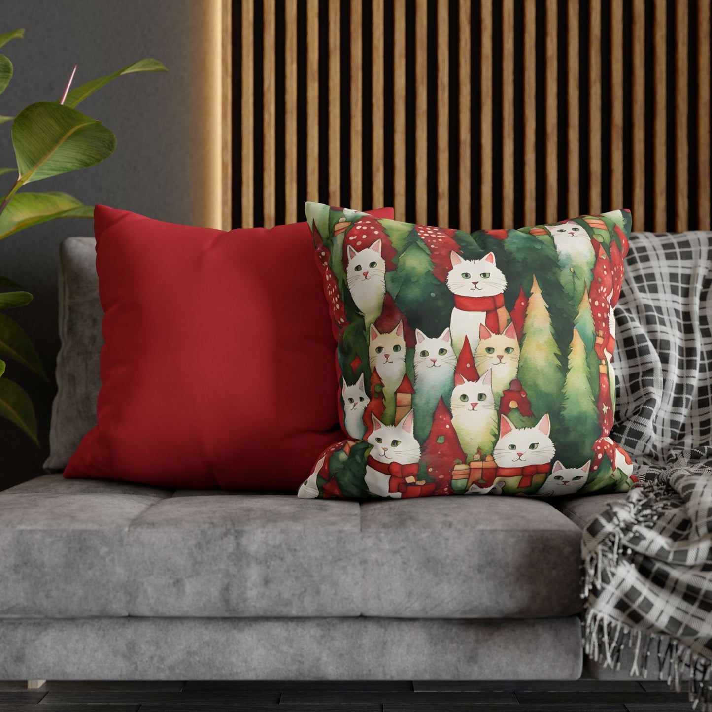 Meowy Christmas Square Poly Canvas Pillowcase