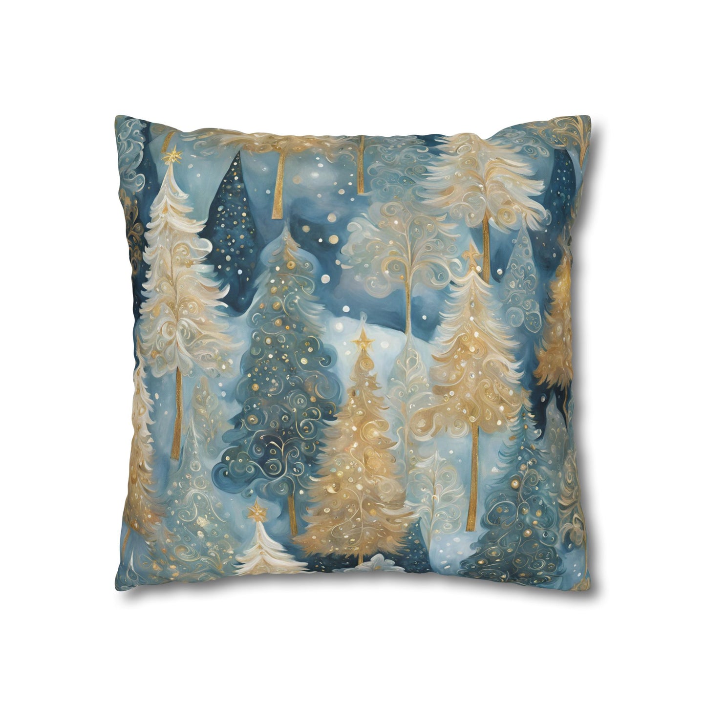 Blue & Cream Trees Square Poly Canvas Pillowcase