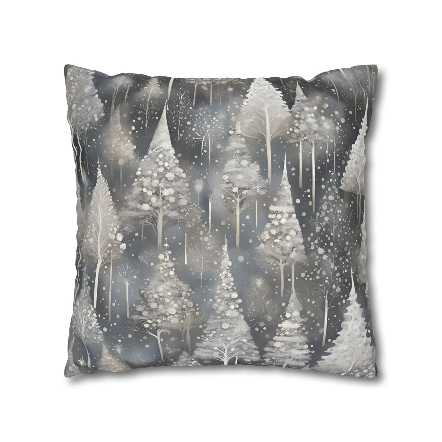 Silvery Pines Square Poly Canvas Pillowcase