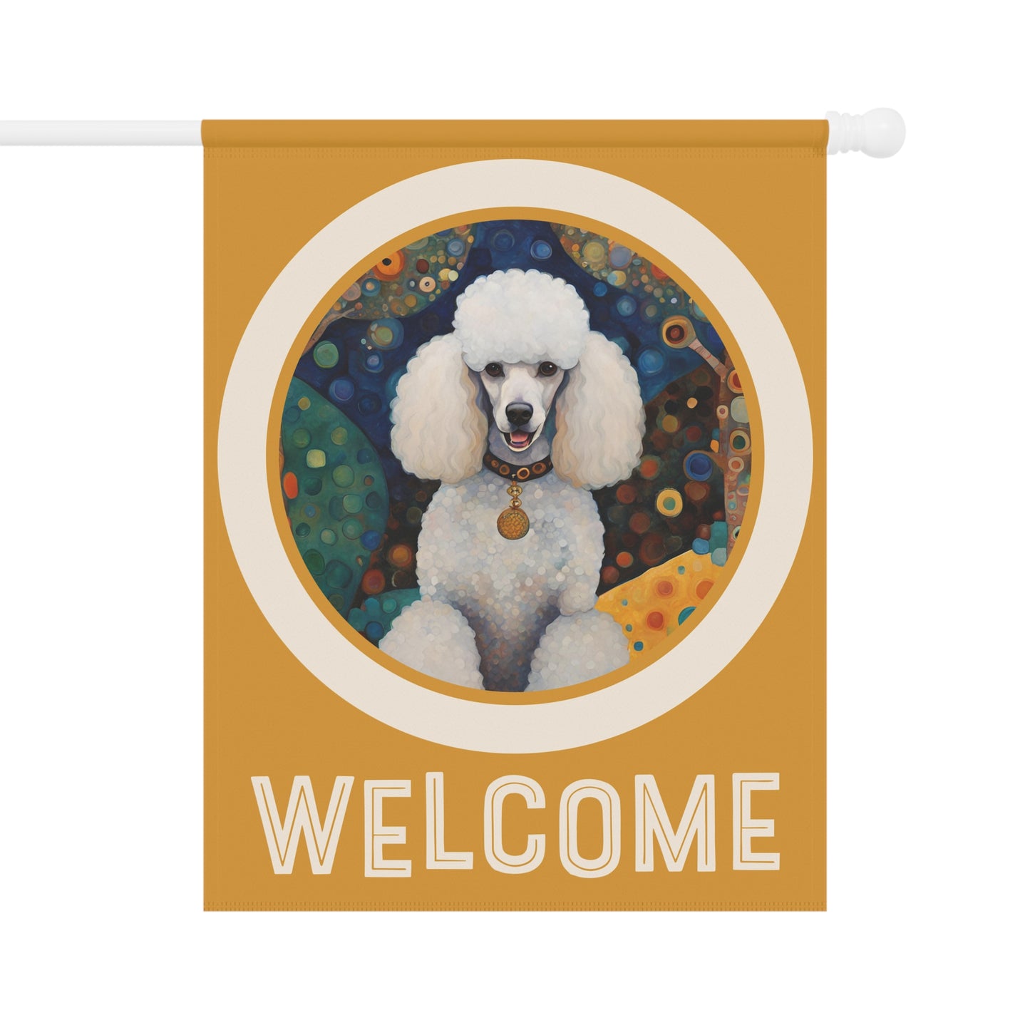 White Poodle Welcome 2-Sided Garden & House Flag/Banner