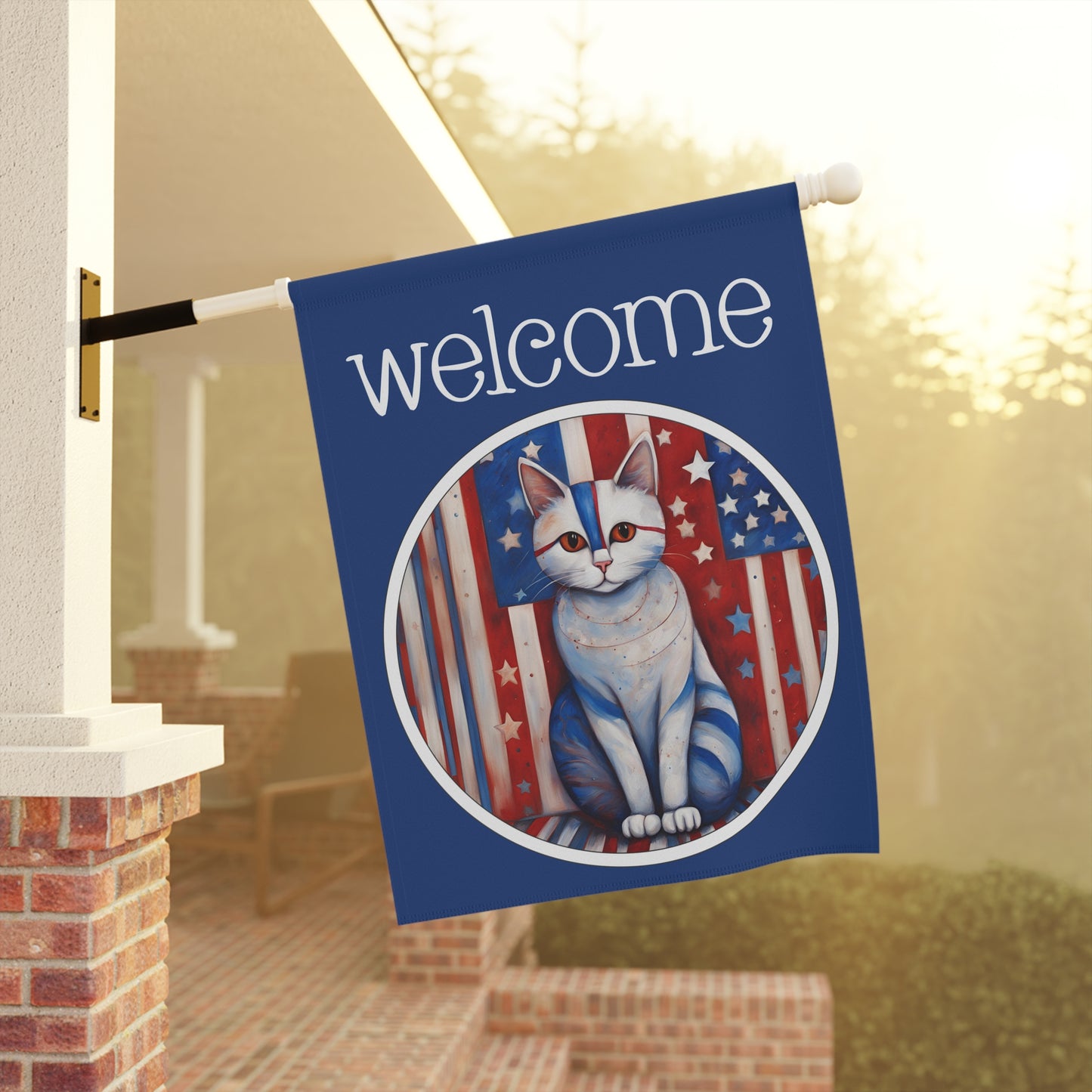 Patriotic Cat Welcome 2-Sided Garden & House Flag/Banner